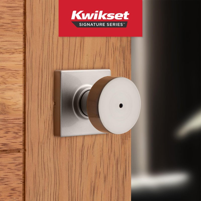 Kwikset Pismo Interior Privacy Door Knob with Lock, Door Handle For Bathroom and Bedroom, Satin Nickel Keyless Turn Lock Doorknob, with Microban Protection - Image 2